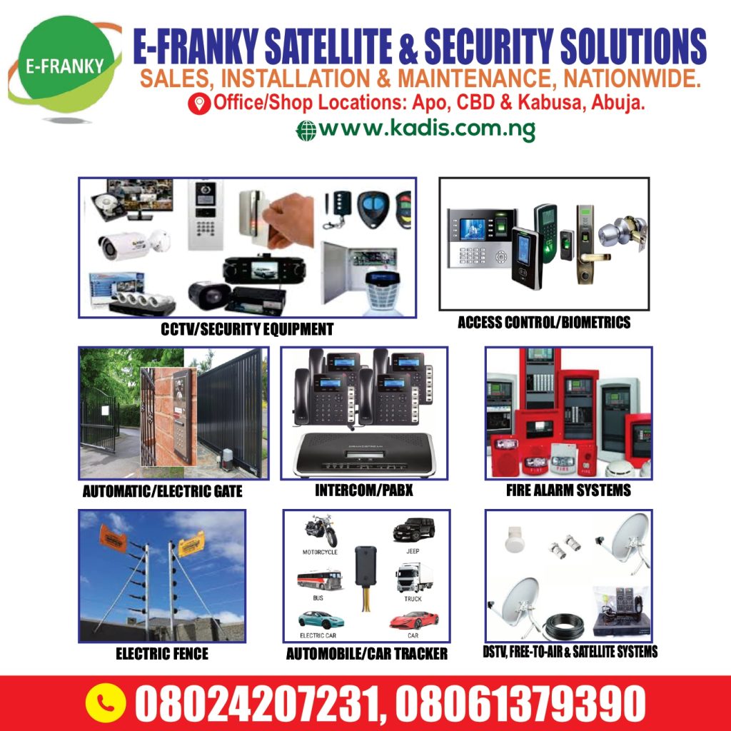 CCTV, Security Cameras, Access Control, Video Door Phones, Biometric Devices, Bio-metrics Attendance, Spy Gadgets, Automatic Gate, Electric Gate, Intercom, PABX, Burglary alarm systems, Fire Alarm Systems, Perimeter Intrusion Alarm, System, Electric Fence, Automobile/Car Tracker, DSTV, Free-To-Air, Satellite Systems
